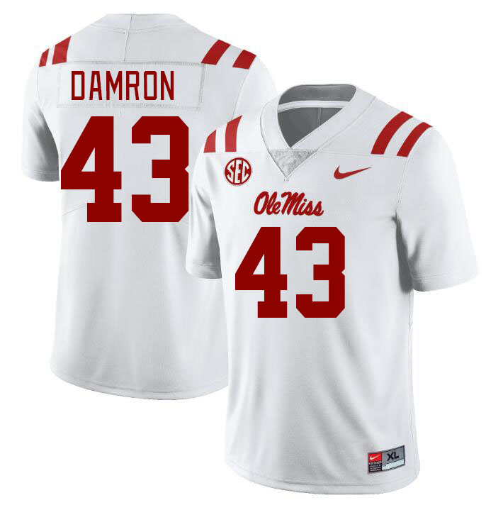 Men #43 Jack Damron Ole Miss Rebels College Football Jerseyes Stitched Sale-White - Click Image to Close
